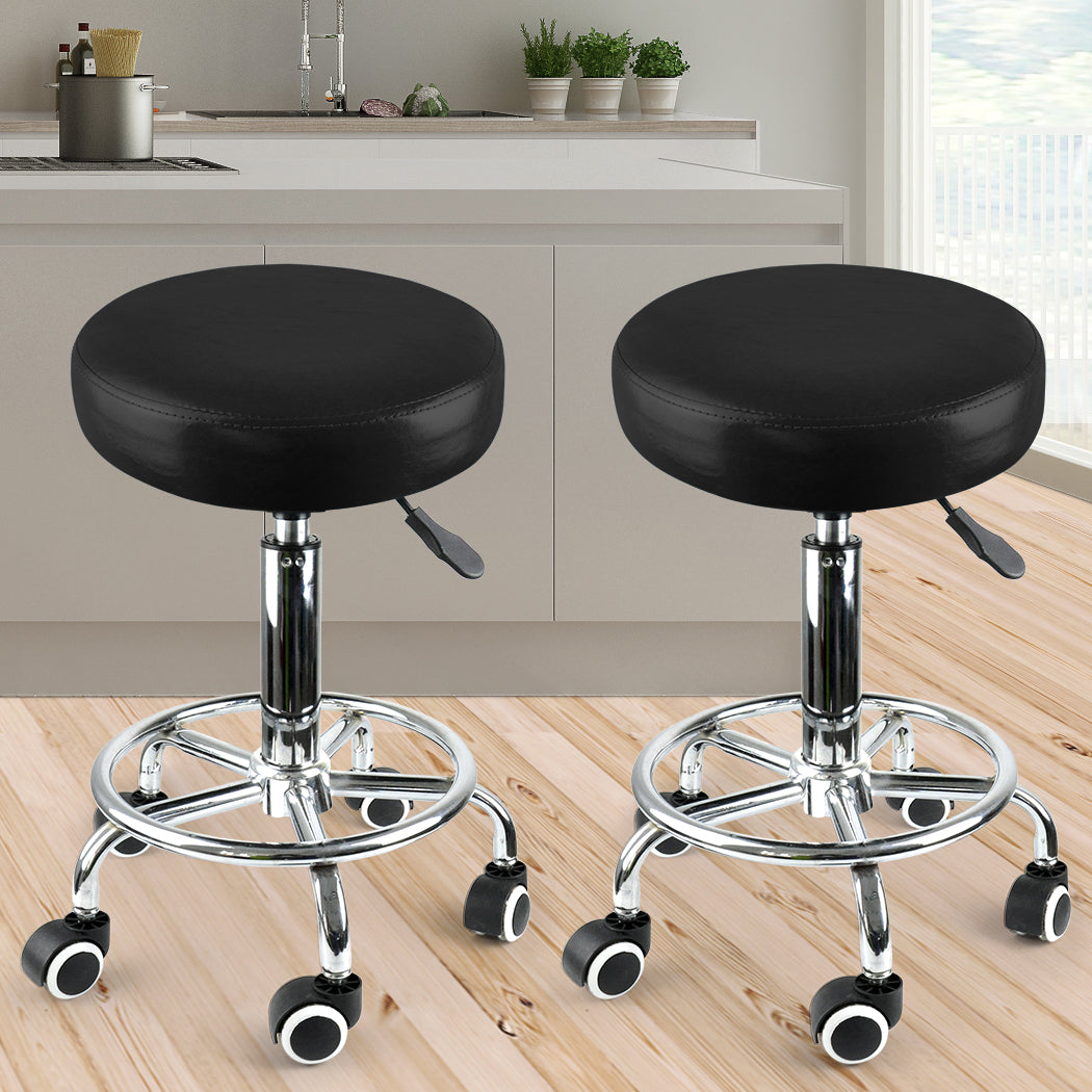 2x Levede Swivel Salon Barstool Hairdressing Black-1864184632992468998