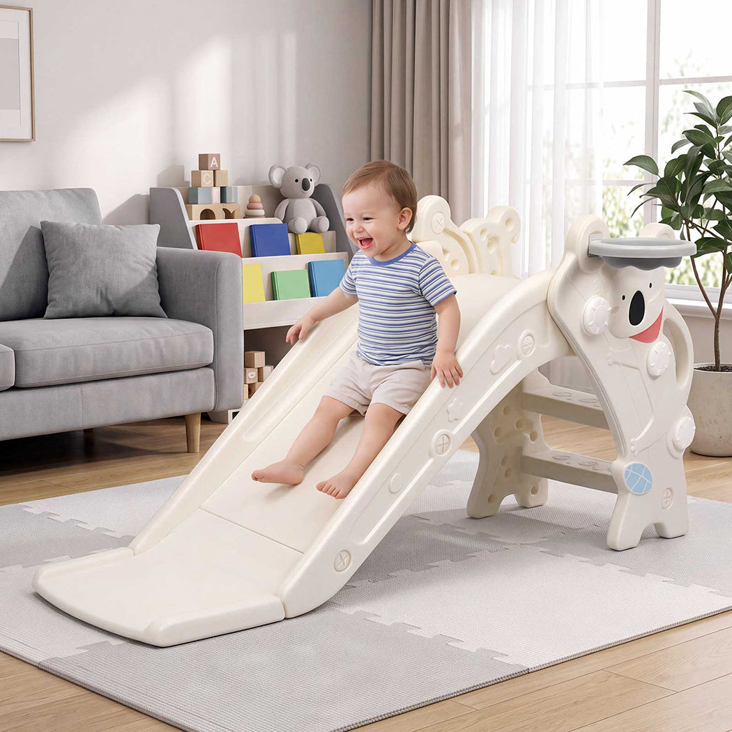 BoPeep Kids Slide Toddler Climber with Hoop Ring Toss for Indoor Outdoor White-2100034970256019463