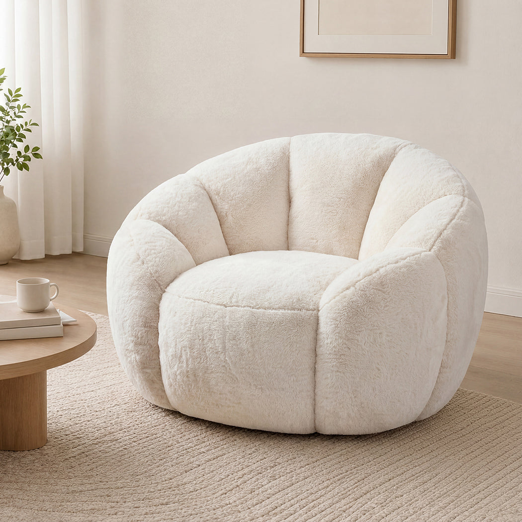 Levede Bean Bag Chair Faux Rabbit Fur Floral Shaped Reading Sofa Chair White-2109799585143263233