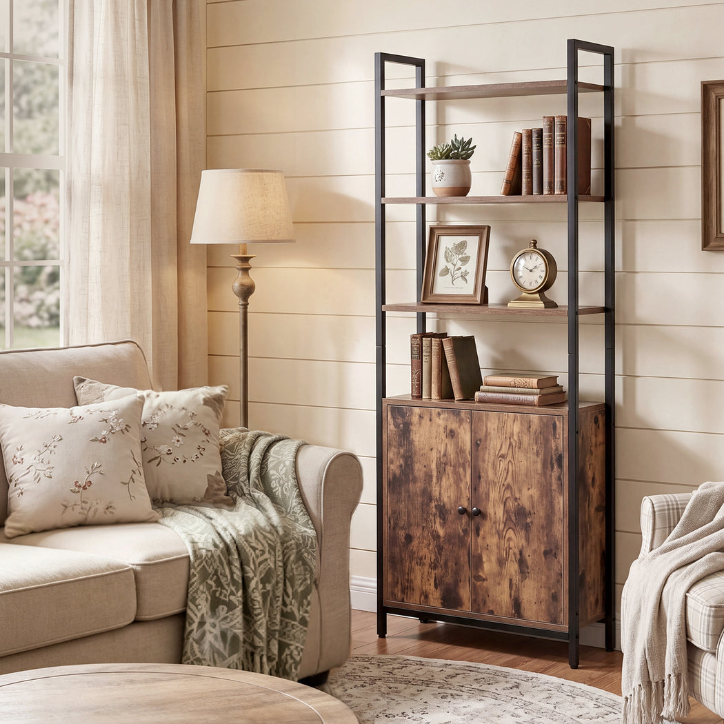 Levede 6 Tier Bookshelf Storage Cabinet Bookcase Display Adjustable Shelves Door-2072893553234808840