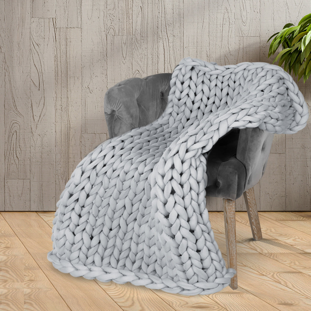 Dreamz Knitted Weighted Blanket Chunky Grey Kids-1864183217049964551