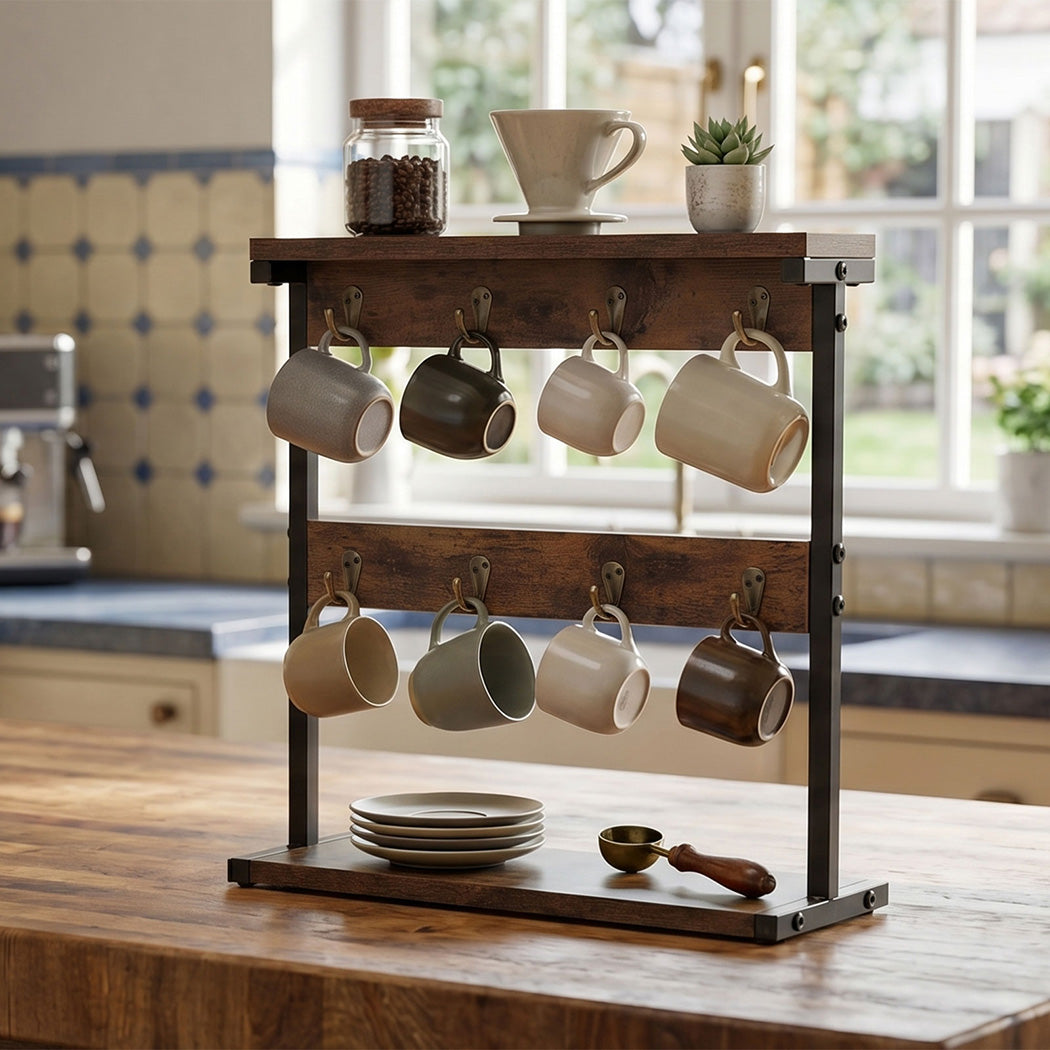 Levede Mug Rack 8 Hook Storage Holder Stand Kitchen Counter Cup Organizer Rustic-2072893556493783047