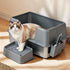 Pawz Stainless Steel Cat Litter Box Large Semi-Enclosed Easy Cleaning Pet Toilet-2050056767278288903