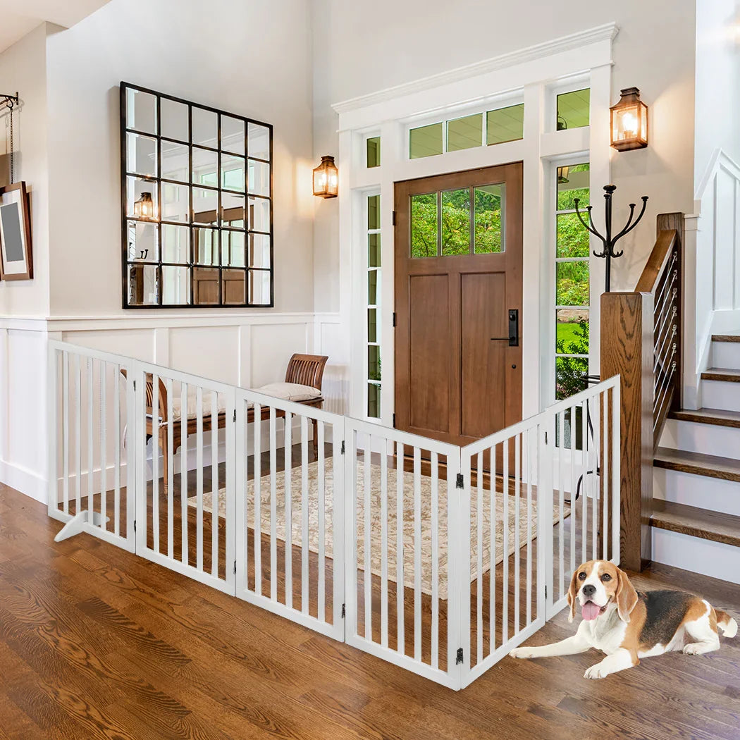 PaWz Wooden Pet Gate Dog Fence Safety White 6 Panels-2018816846903513095