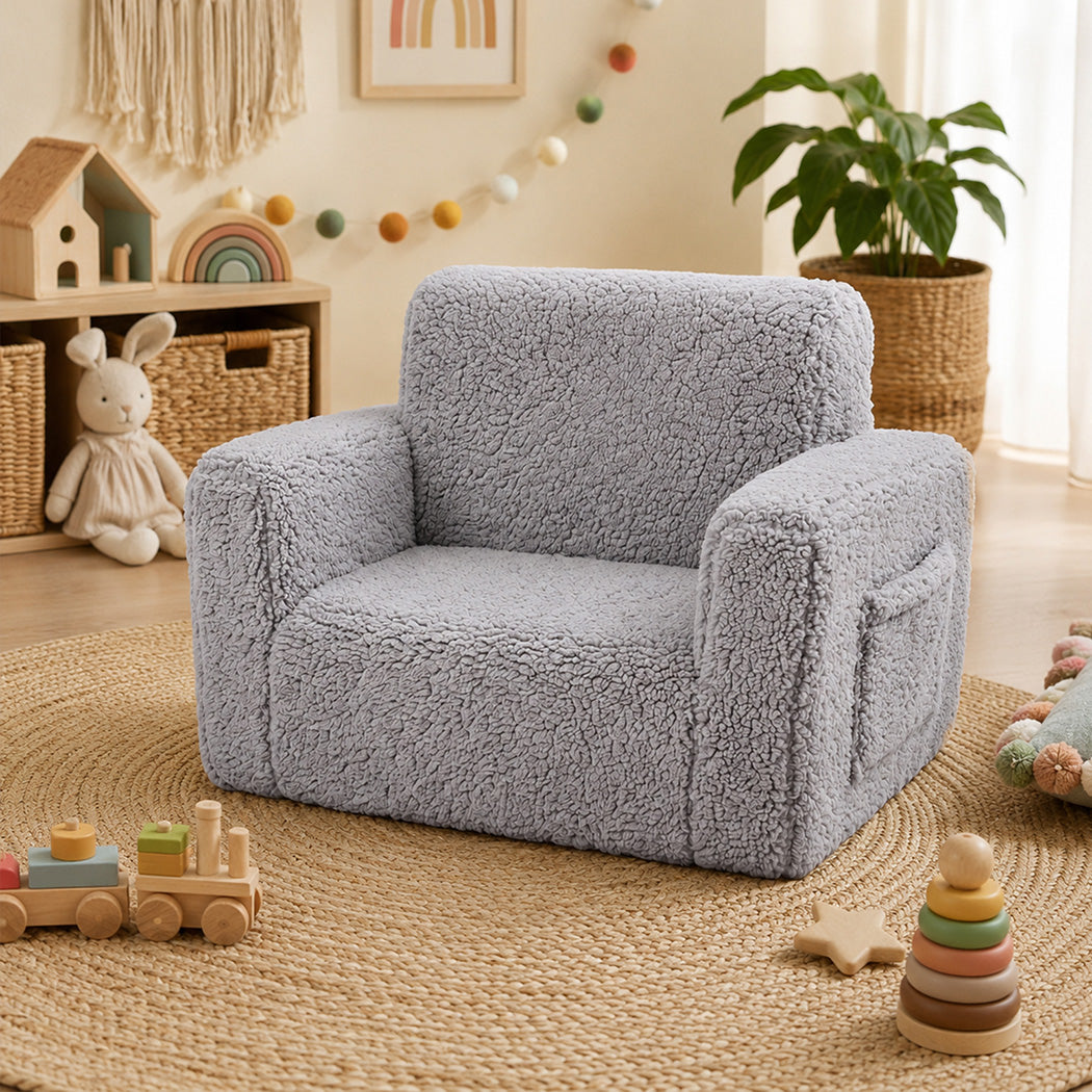BoPeep Kids Sofa Fold Out Couch 2 In 1 Plush Toddler Lounger for Playroom Grey-2109799595259924488