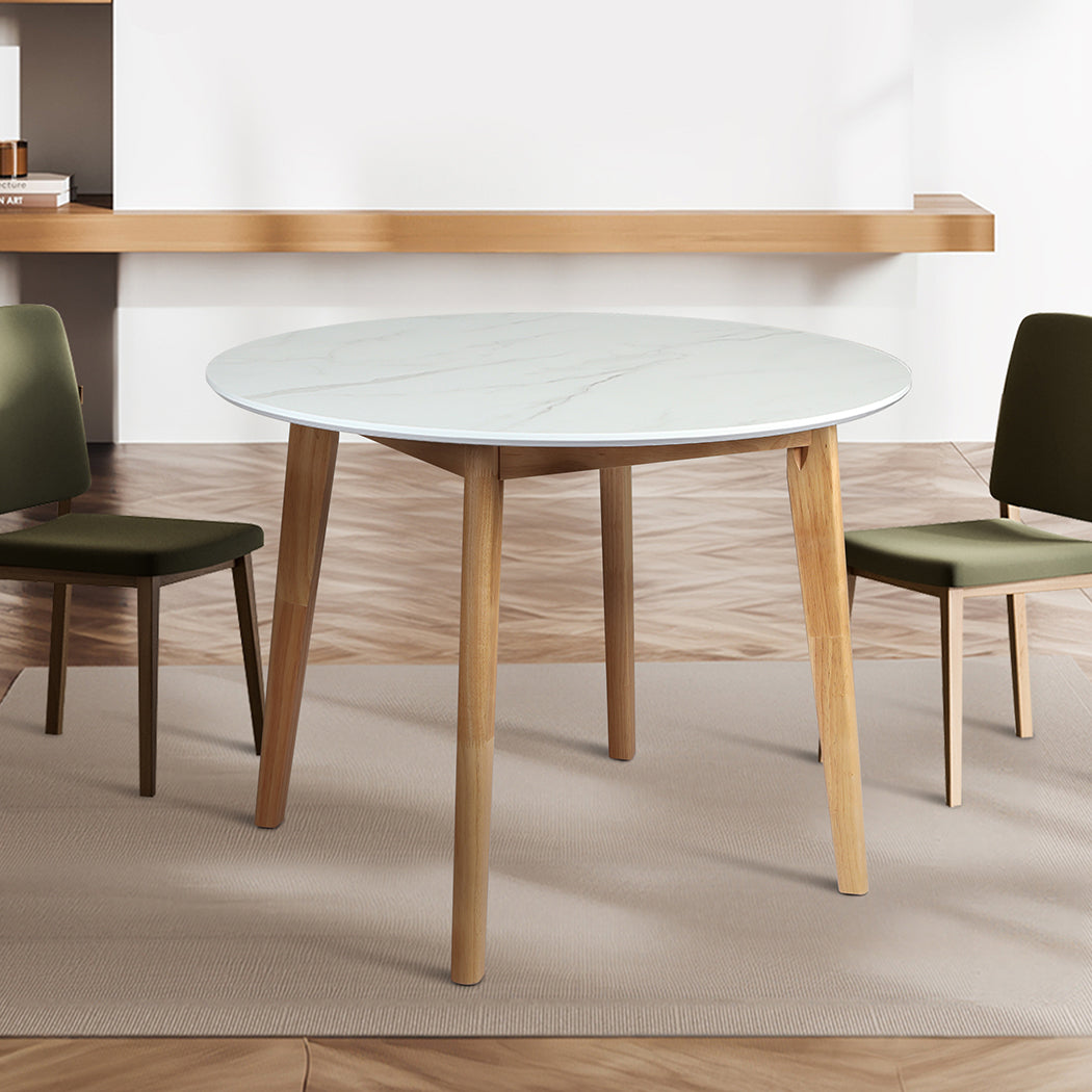 Levede Dining Table Round Rubberwood Base 100cm White 100 CM-1864183291834404871