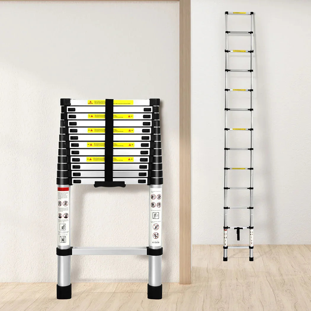 Traderight Multipurpose Ladder Telescopic 3.8M Silver 3.8 Meter-2006733179595132935