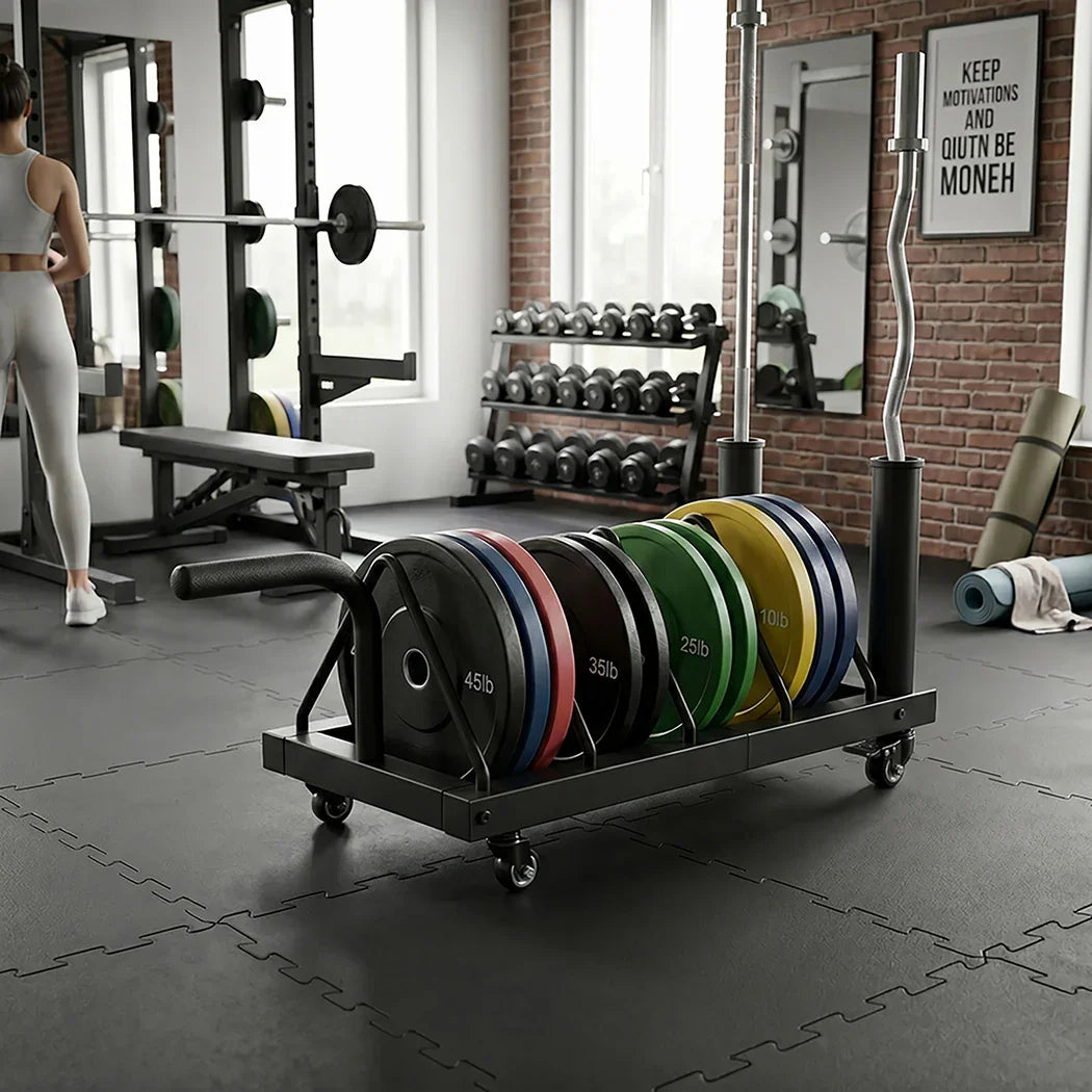 Centra Horizontal Bumper Plate Rack with Wheels Barbell Weight Storage Holder-2050059020890411015
