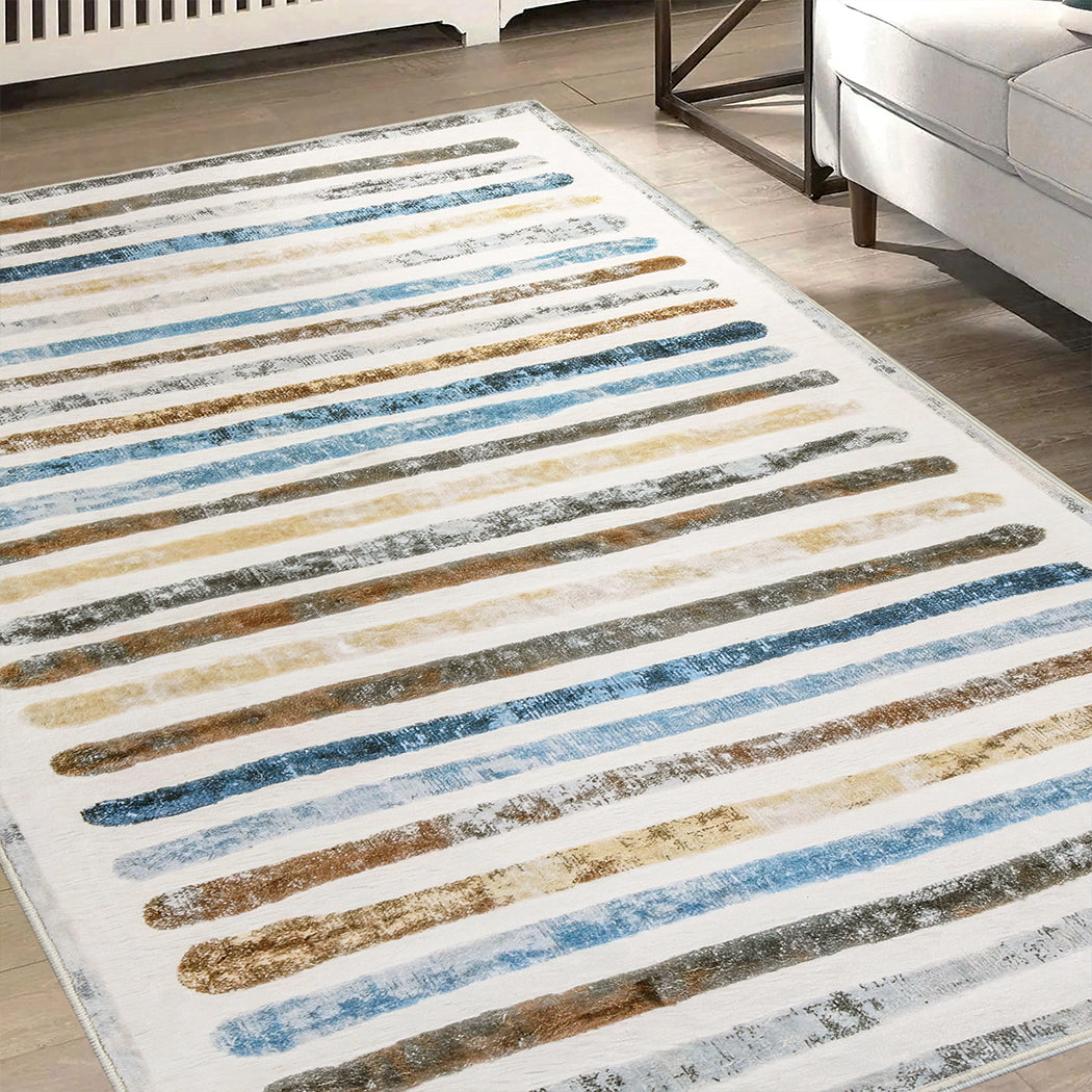 Marlow Floor Rug Short Pile Washable Carpet Soft Plush Non Slip Stripe 160x120-1937319788497997831