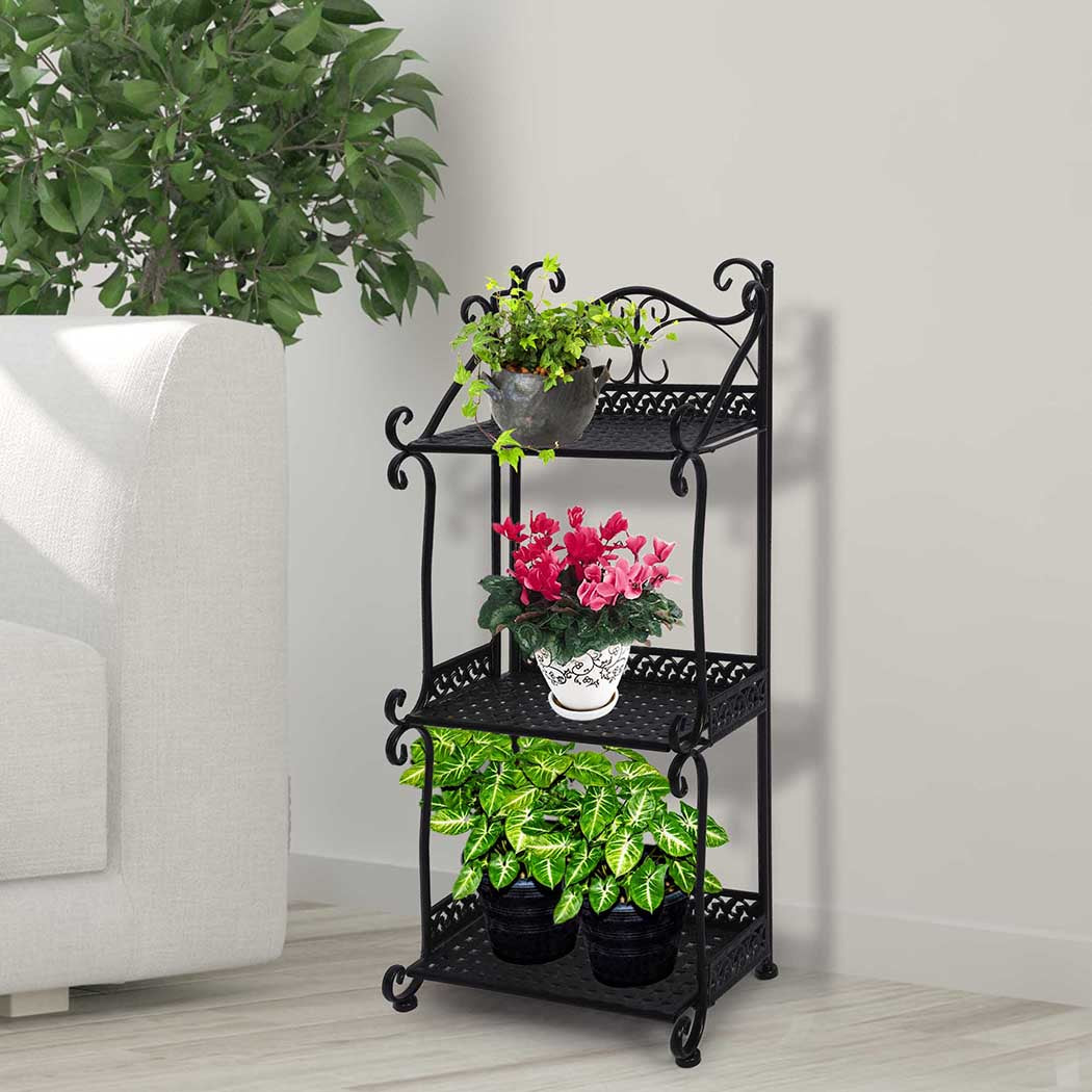Levede Plant Stand 3 Tiers Outdoor Indoor Black-2065254382647250951
