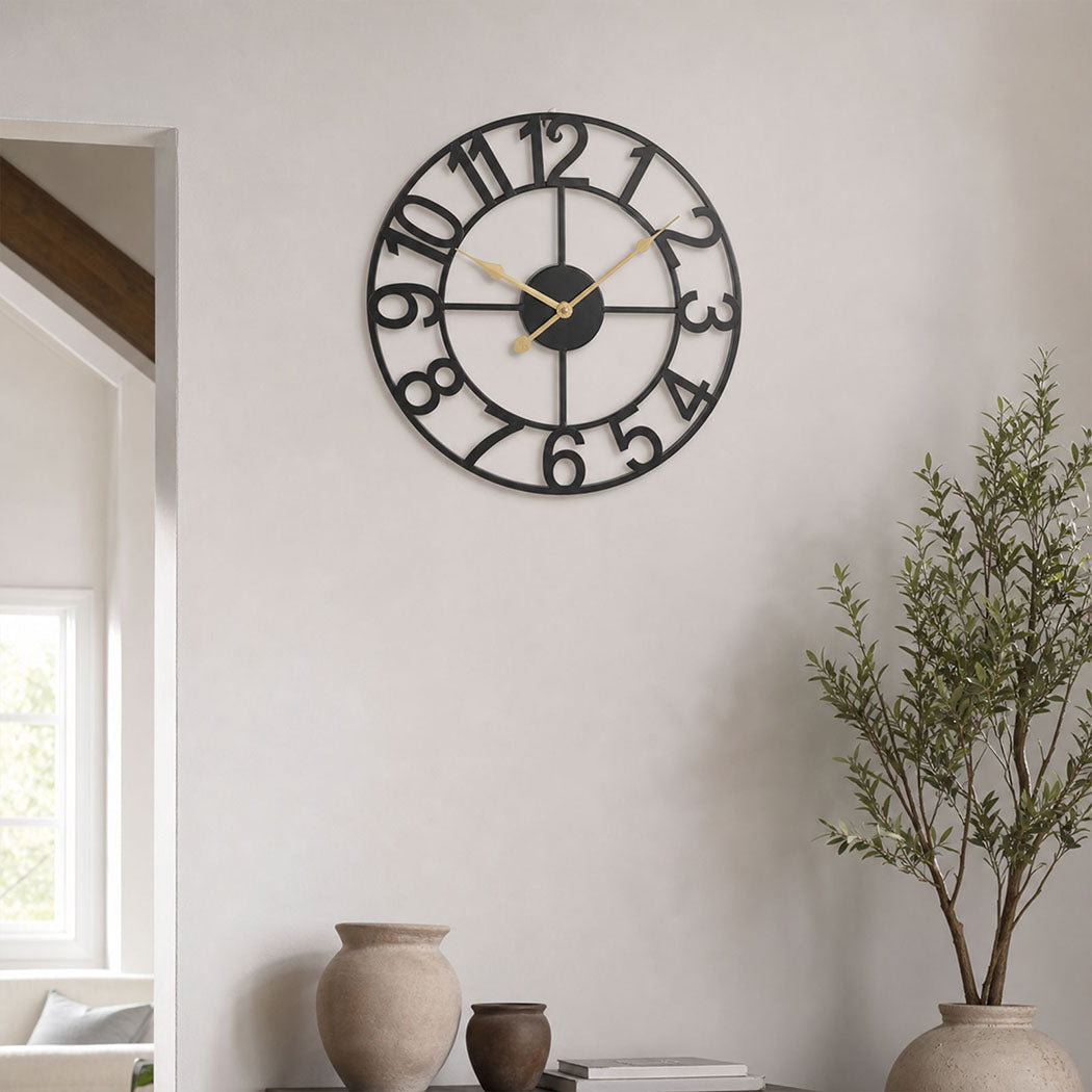 Yezi Wall Clock Silent Quartz 40cm Easy Read Dial for Bedroom Decor Black-2109799589866049544