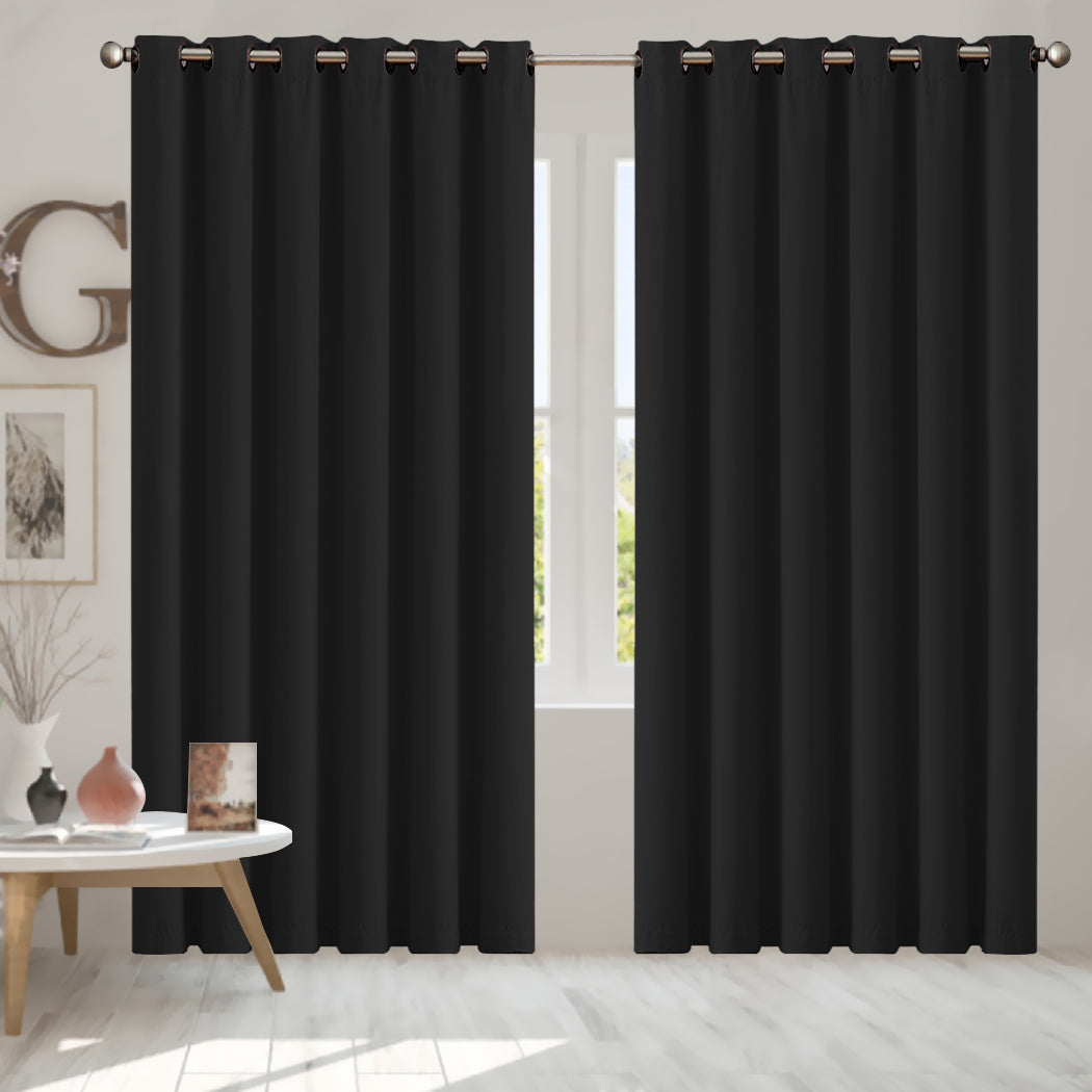 2x Blockout Curtains Panels 3 Layers Black-2029387284603867142