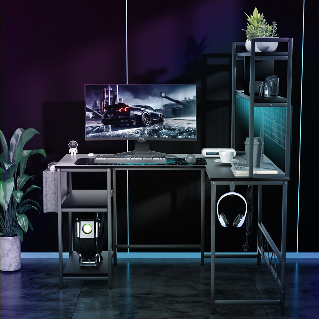 Levede L Shaped Gaming Desk with LED Lights Black-1950769998926581766