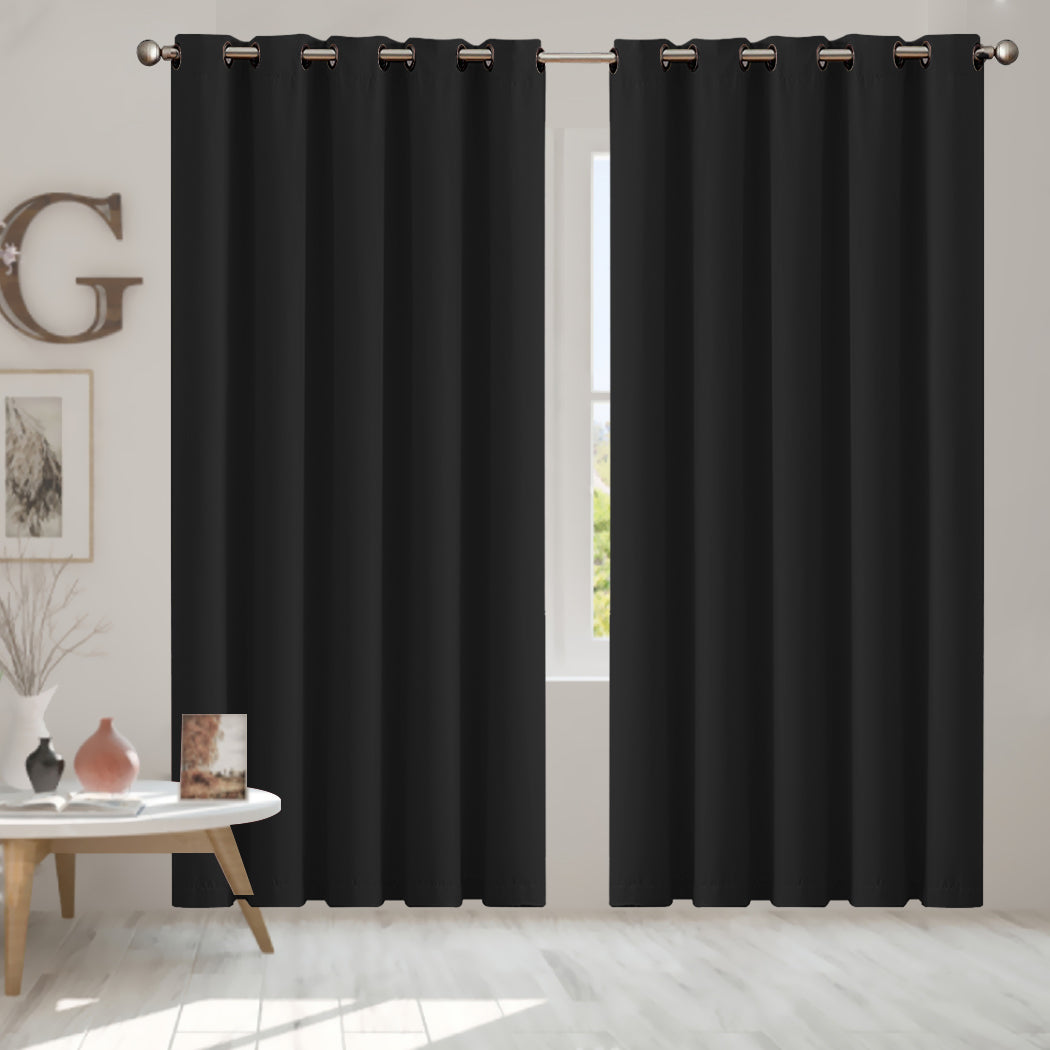 2x Blockout Curtains Panels 3 Layers Black-2029387284071190534