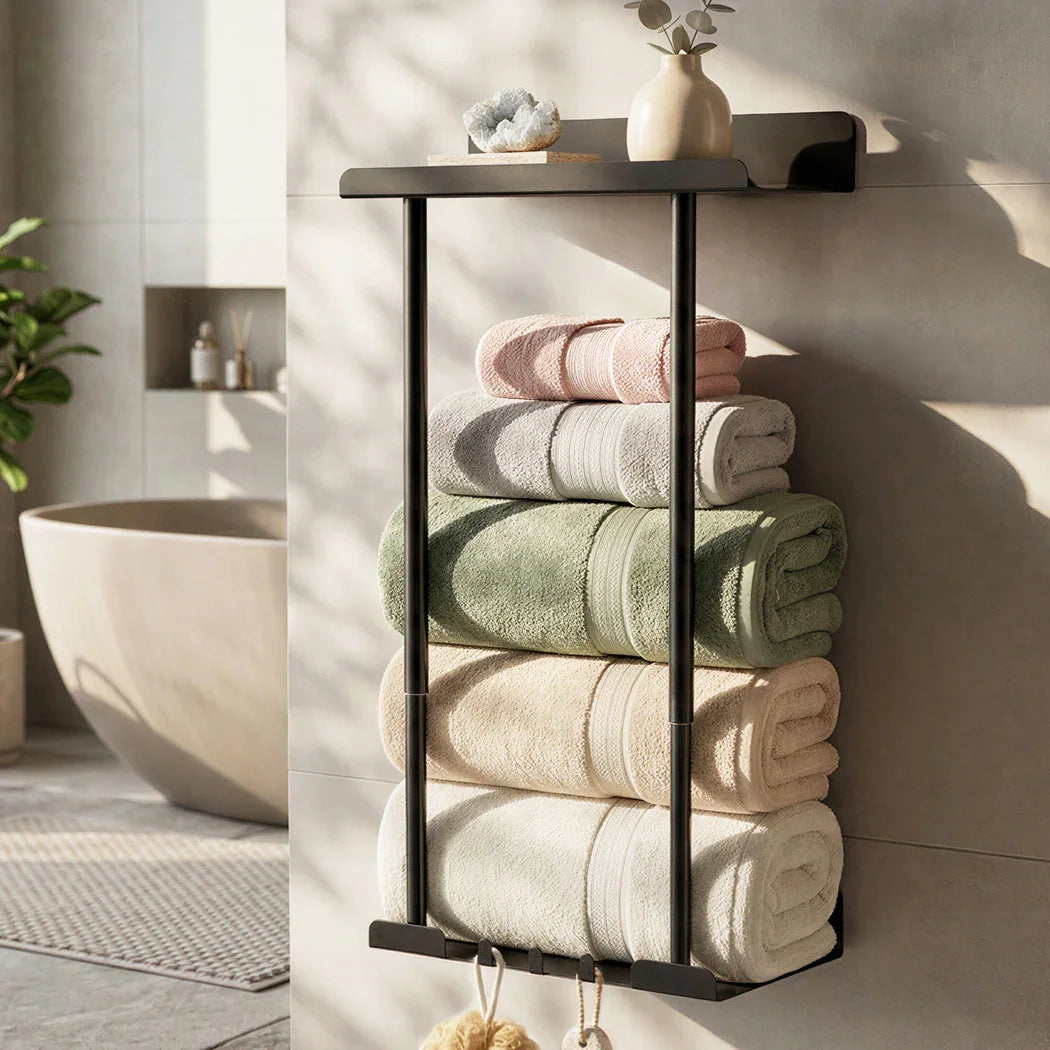 Levede Adjustable Towel Rack 3 Hooks Bathroom Towel Storage Holder Wall Mounted-2050059022261948423