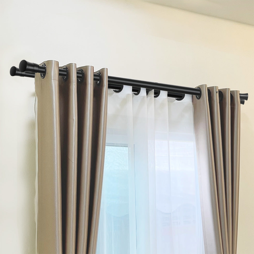 Marlow Black Double Curtain Rod Steel Pole Pommel Set Extendable Adjustable-1894516738750550023