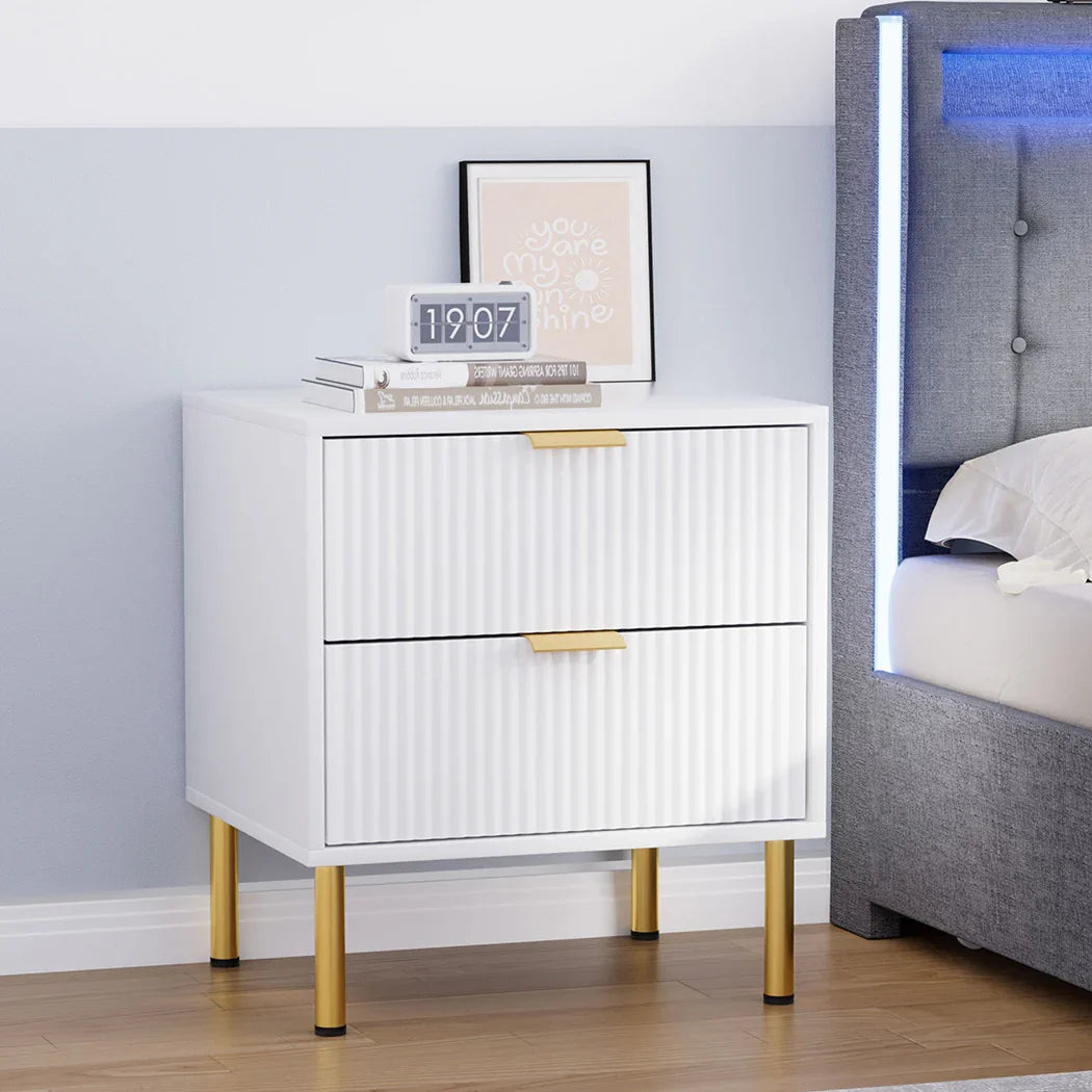 Levede Bedside Table with 2 Drawers White Metal Legs-2029387202869465094