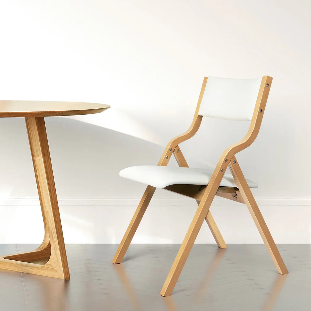 Levede 2x Dining Chairs Foldable PU Beige-2006733273778229255