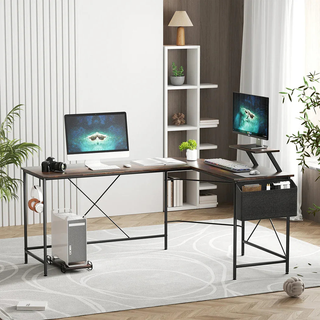Levede Computer Desk Corner Desk Brown-2006732838480777223