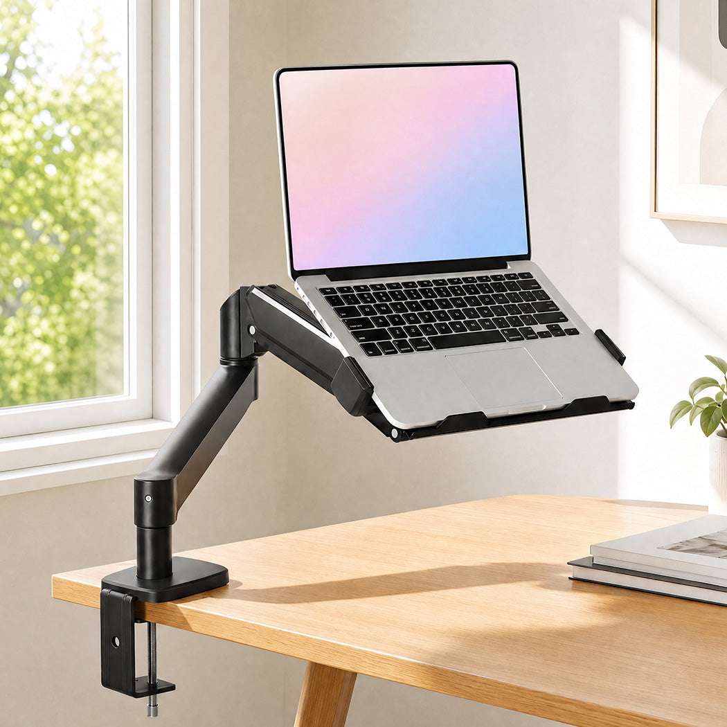 Levede Monitor Arm Tray Mount Laptop Stand Adjustable Rotating for Desk Black-2100035032356884487