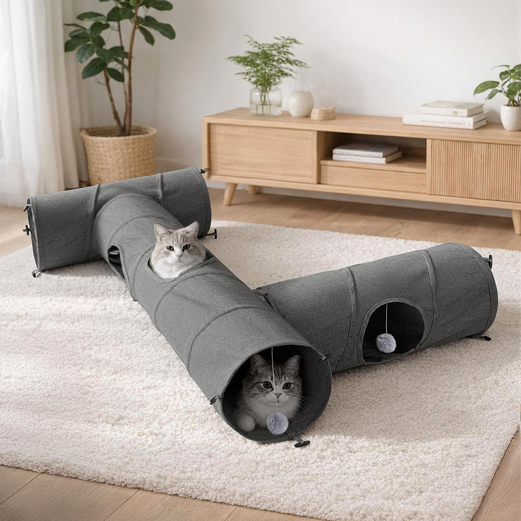 Pawz Large Cat Tunnels 3 Pcs Modular Foldable Linen Tube Kittens Rabbits Toys-2065254293677674503