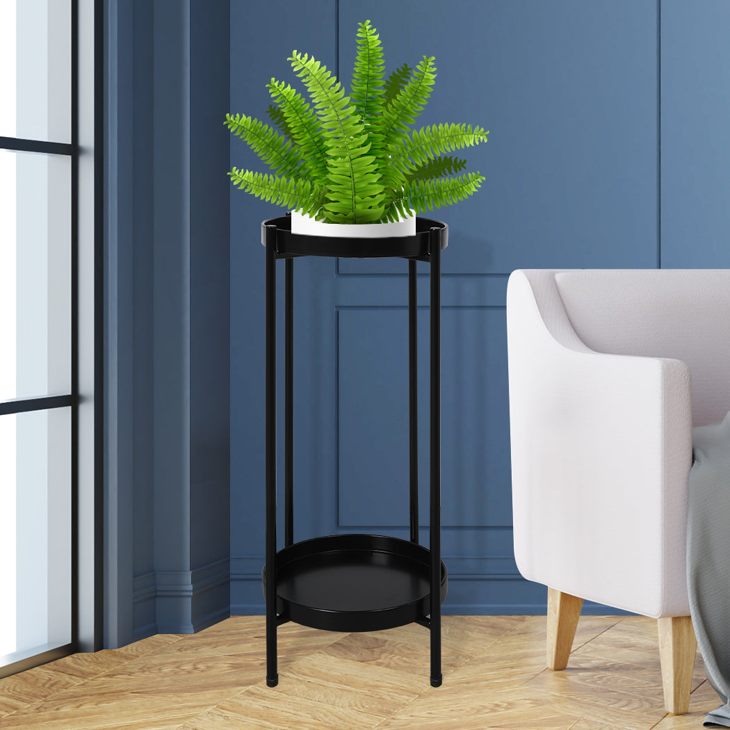 Levede 2 Tier Plant Stand Outdoor Indoor Black Large-1973193775849279494