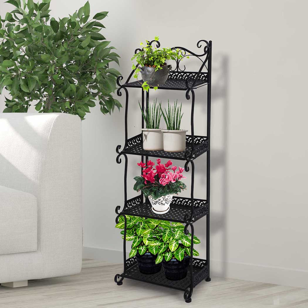 Levede Plant Stand 4 Tiers Outdoor Indoor Black-1973193777631858695