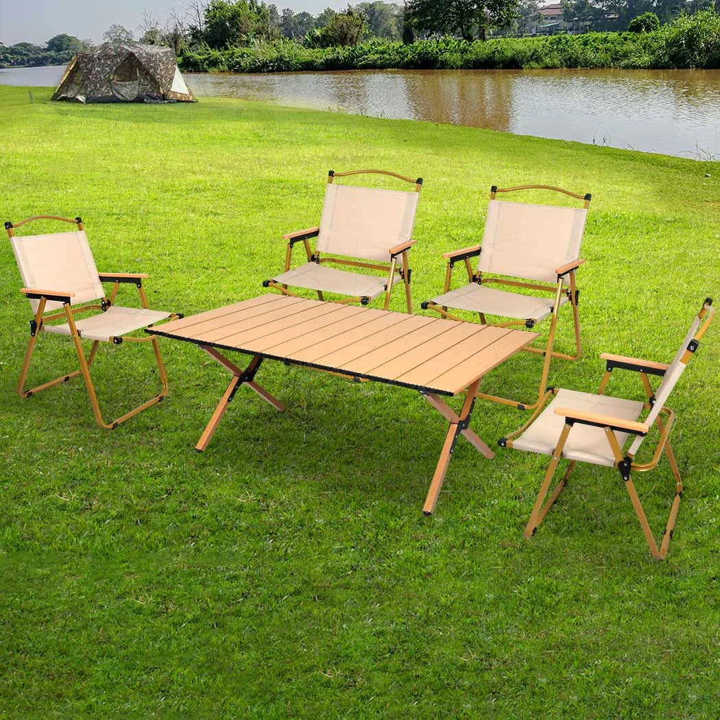 Levede Folding Camping Table Chair Set Oak-2006733114654724103