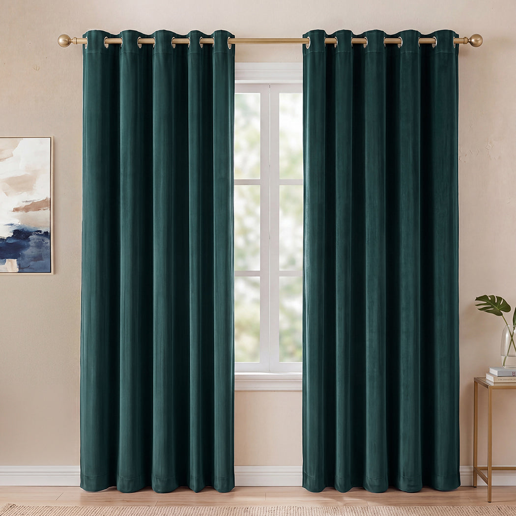 Marlow Blackout Curtains 2-Panel Velvet Room Darkening Eyelet Curtains 240x230cm-2072893568745345031
