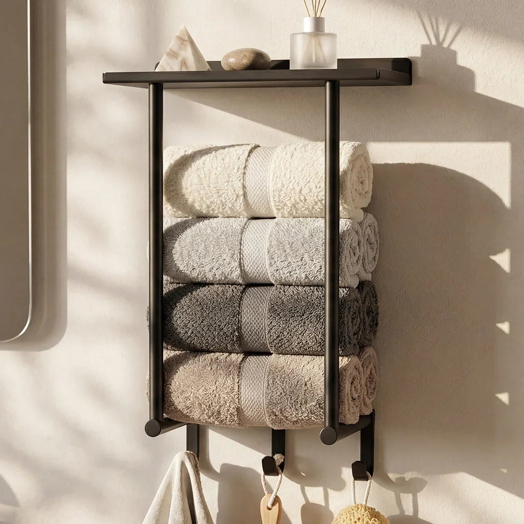 Levede Wall Mounted Towel Rack Towel Holder 3 Hooks Bathroom Towel Storage-2050059022073204743