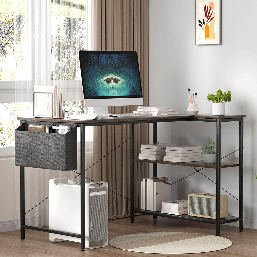 Levede L Shaped Computer Desk Corner Desk Brown-1894516732412956679