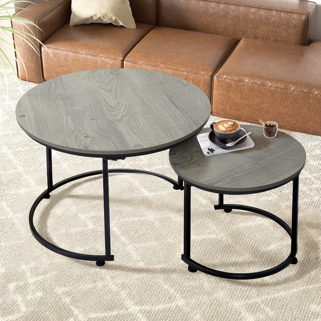 Levede Round Nesting Table Coffee Table Wood Side Table-1984023720053837831