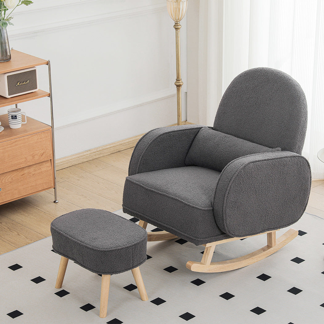 Levede Fleece Rocking Chair with footstool-1937319794885922823