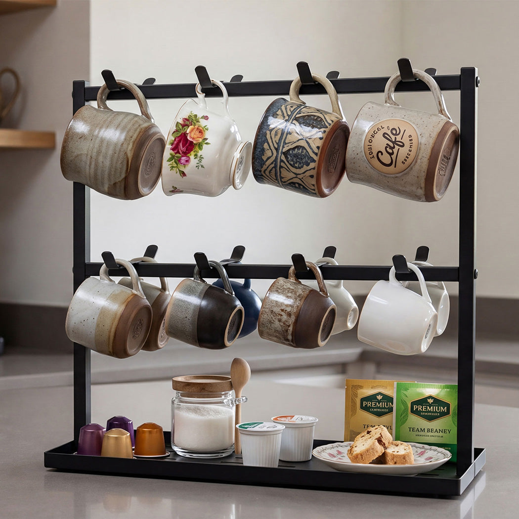 Levede Mug Rack 2 Tier 16 Hook Metal Coffee Cup Holder Stand Organizer Kitchen-2072893556690915335