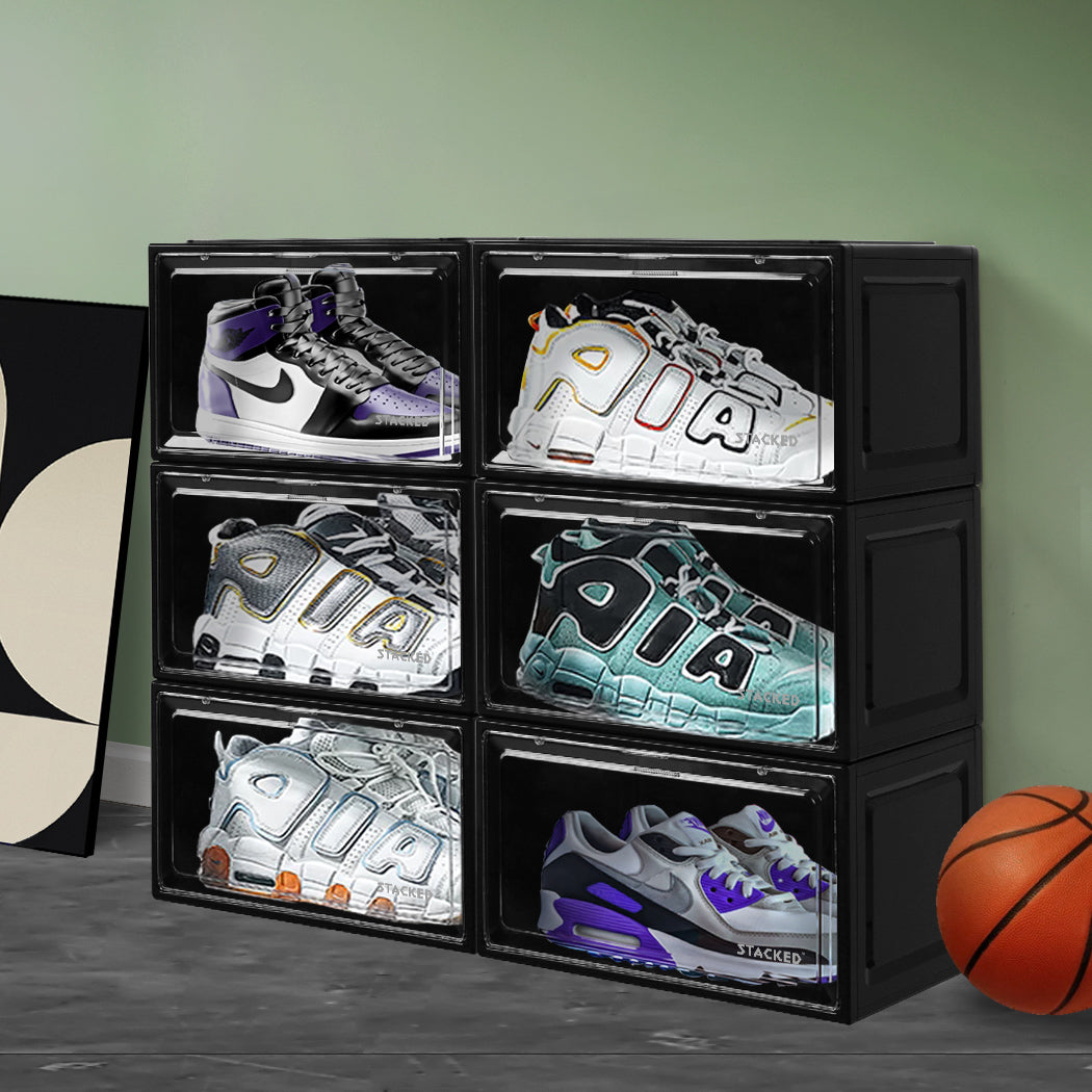 Stacked Shoe Box Acrylic Sneaker Display 6PC Black-1973193709575081991