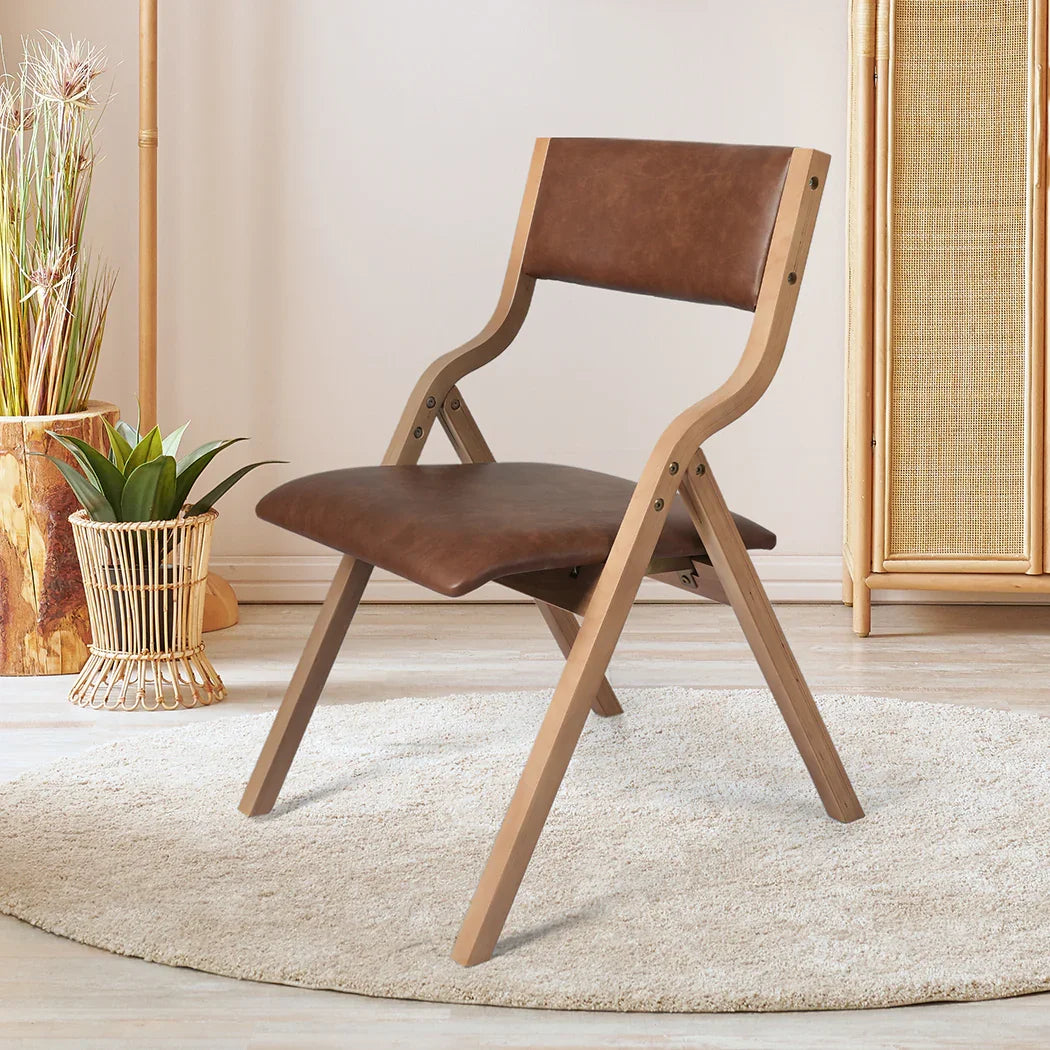 Levede 2x Dining Chairs Foldable PU Brown-2018816903035883527