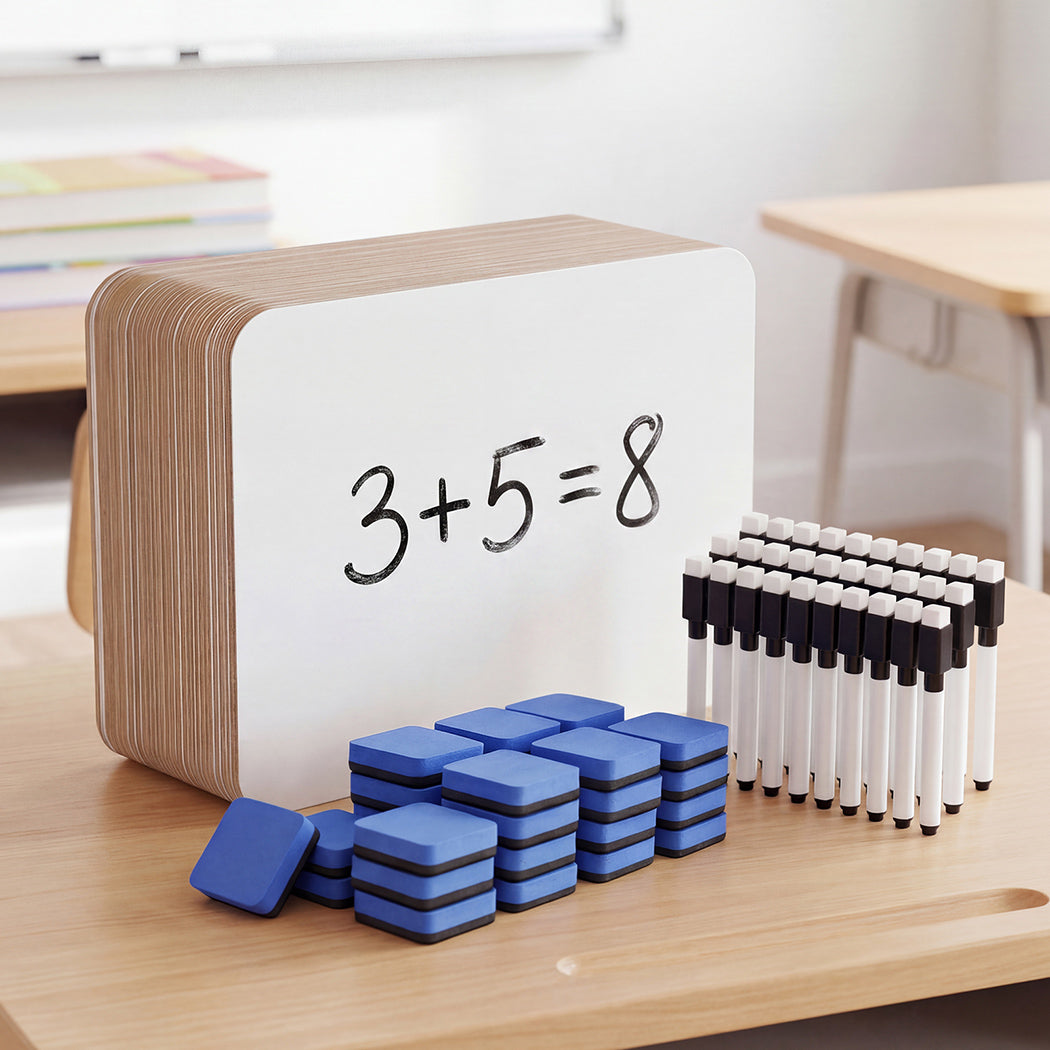 Levede Mini Whiteboard 30 Pack 2 Sided with Pens Erasers Classroom White-2100035036299530247