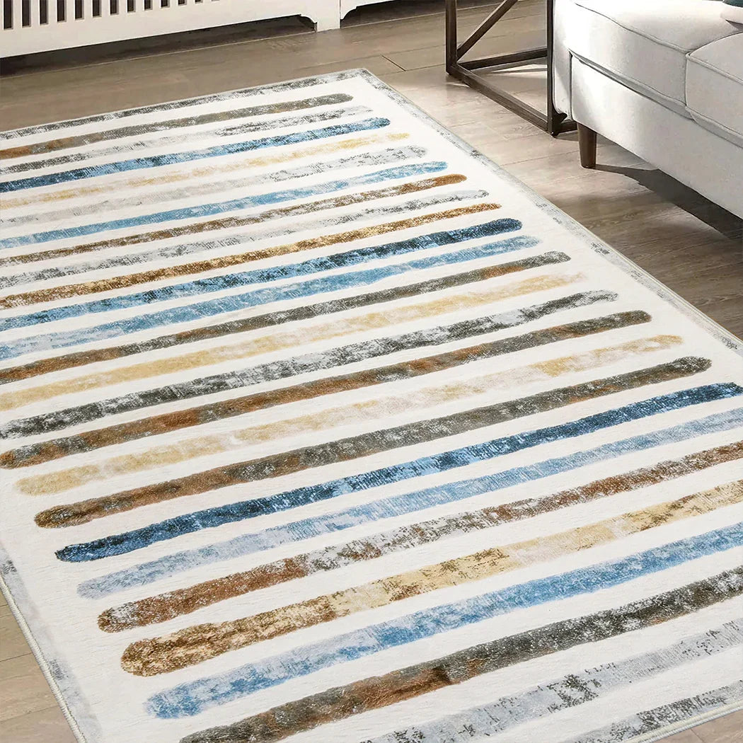 Marlow Floor Rug Short Pile Washable Carpet Soft Plush Non Slip Stripe 200x230-2006732847288815623