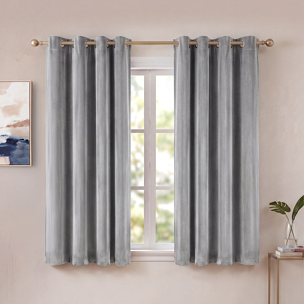 Marlow Velvet Blackout Curtains 2-Panel Room Darkening Eyelet Curtains Grey-2072893567436722183