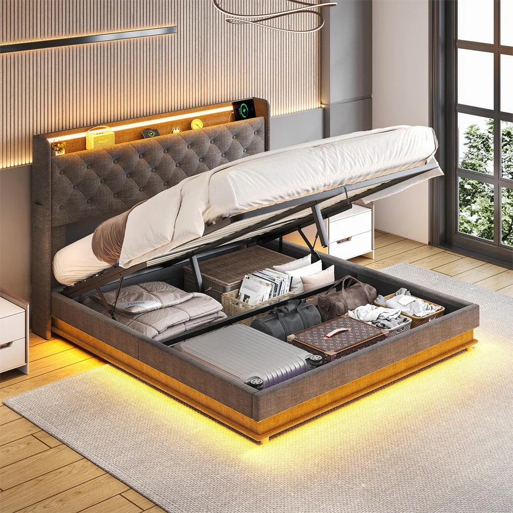 Levede Queen Bed Frame Gas Lift LED Light-2006732862950346759