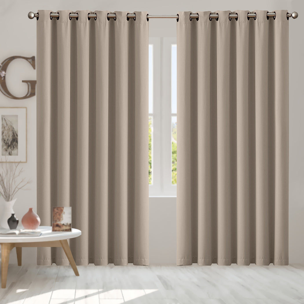 2x Blockout Curtains Panels 3 Layers Beige-2065254605314461702