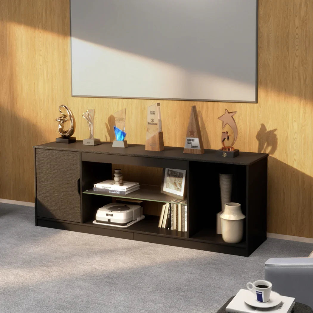 Levede TV Stand Storage with LED 140cm Black-2050056754112368648
