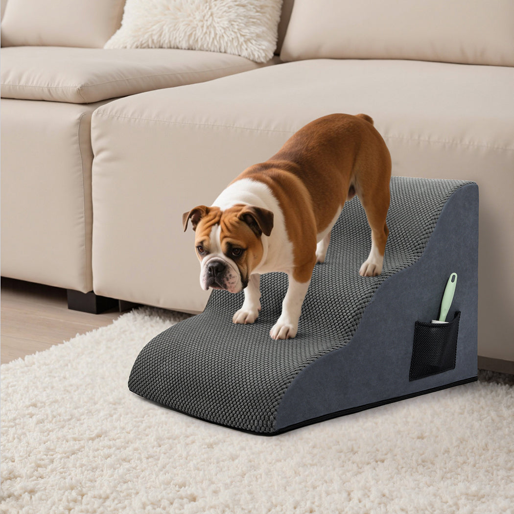 Pawz 3 Steps Pet Stairs Dog Ramp High Density Foam Grey-1938089883943964679