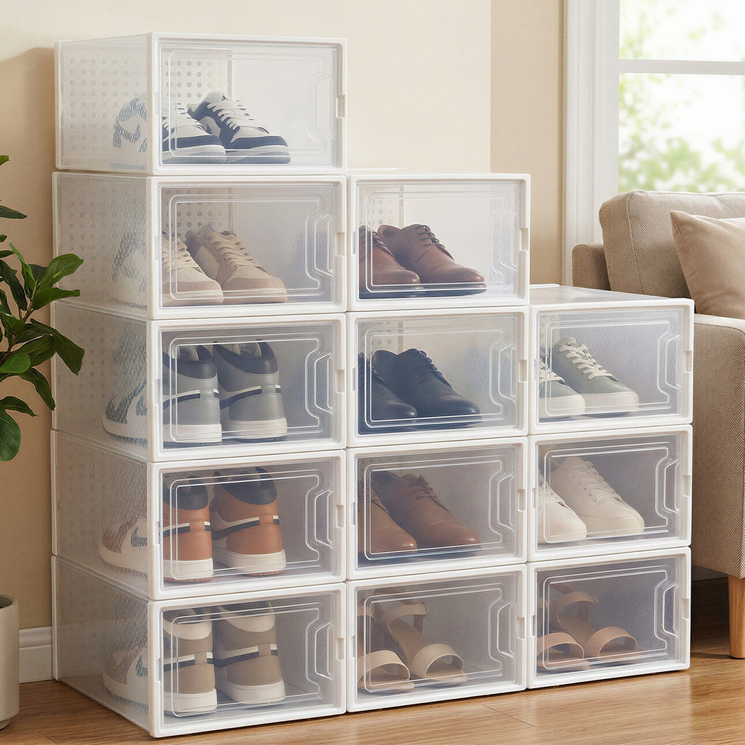 Stacked Shoe Rack Storage Boxes 12 Pcs Stackable Clear Plastic Display Cases-2065254306415775751