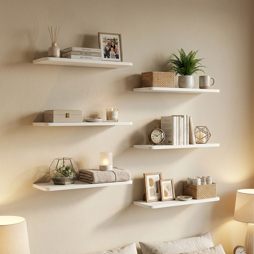 Levede Floating Shelves 6Pcs DIY Wall Mounted Storage Display Bookshelf White-2072893562130927623