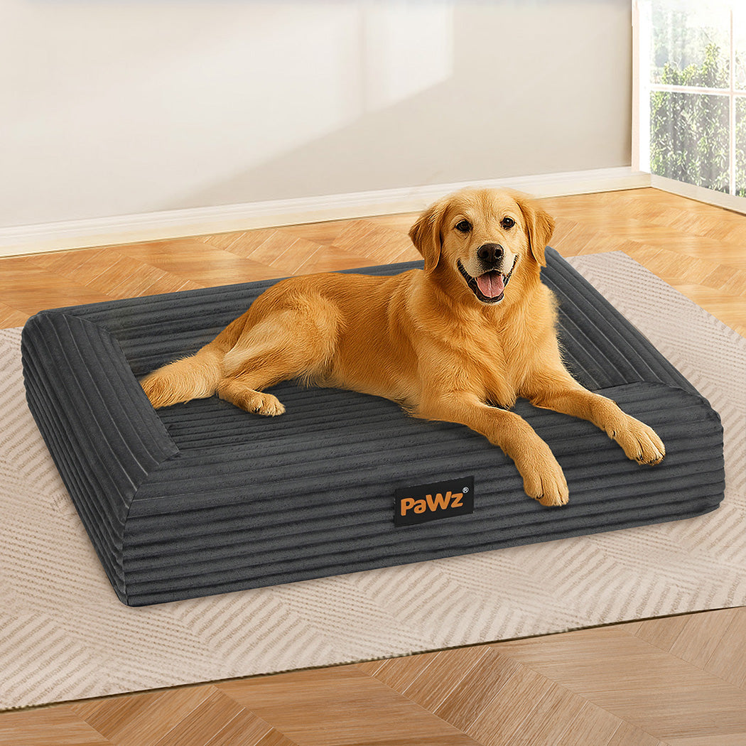 Pawz XL Size Orthopedic Dog Bed with Corduroy Removable Cover Waterproof Washable Grey-2065254249218052103