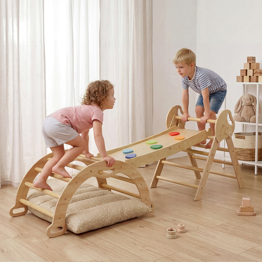 BoPeep Kids Climbing Toys Sets Toddler Toys Triangle Arch Climber Indoor Natural-2050059014313742343