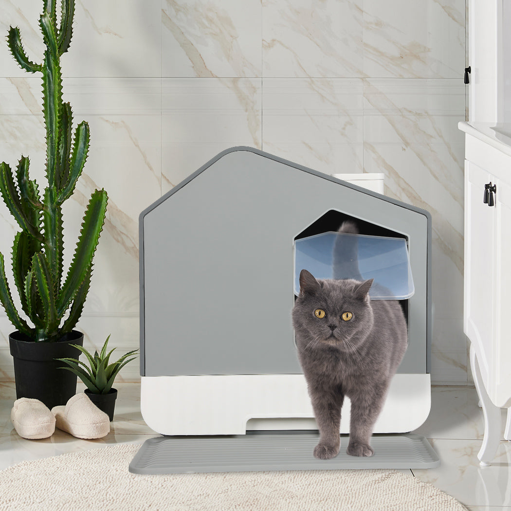 PaWz Fully Enclosed Cat Litter Box Mat Grey-2029387231323623431