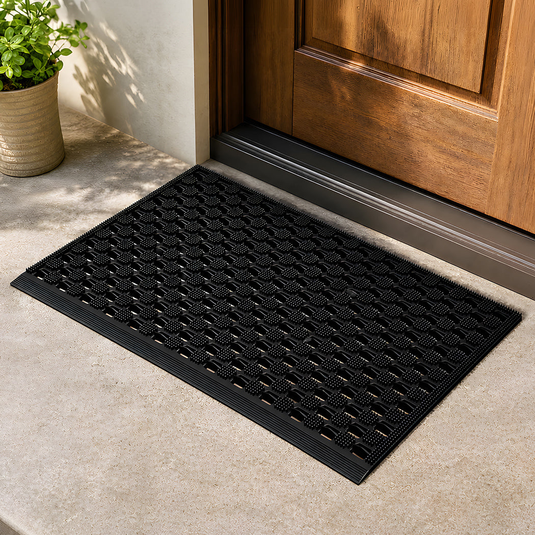 Marlow Front Door Mat 90x60cm TPE Raised Wave Drainage for Entrance Black-2109799592311328776