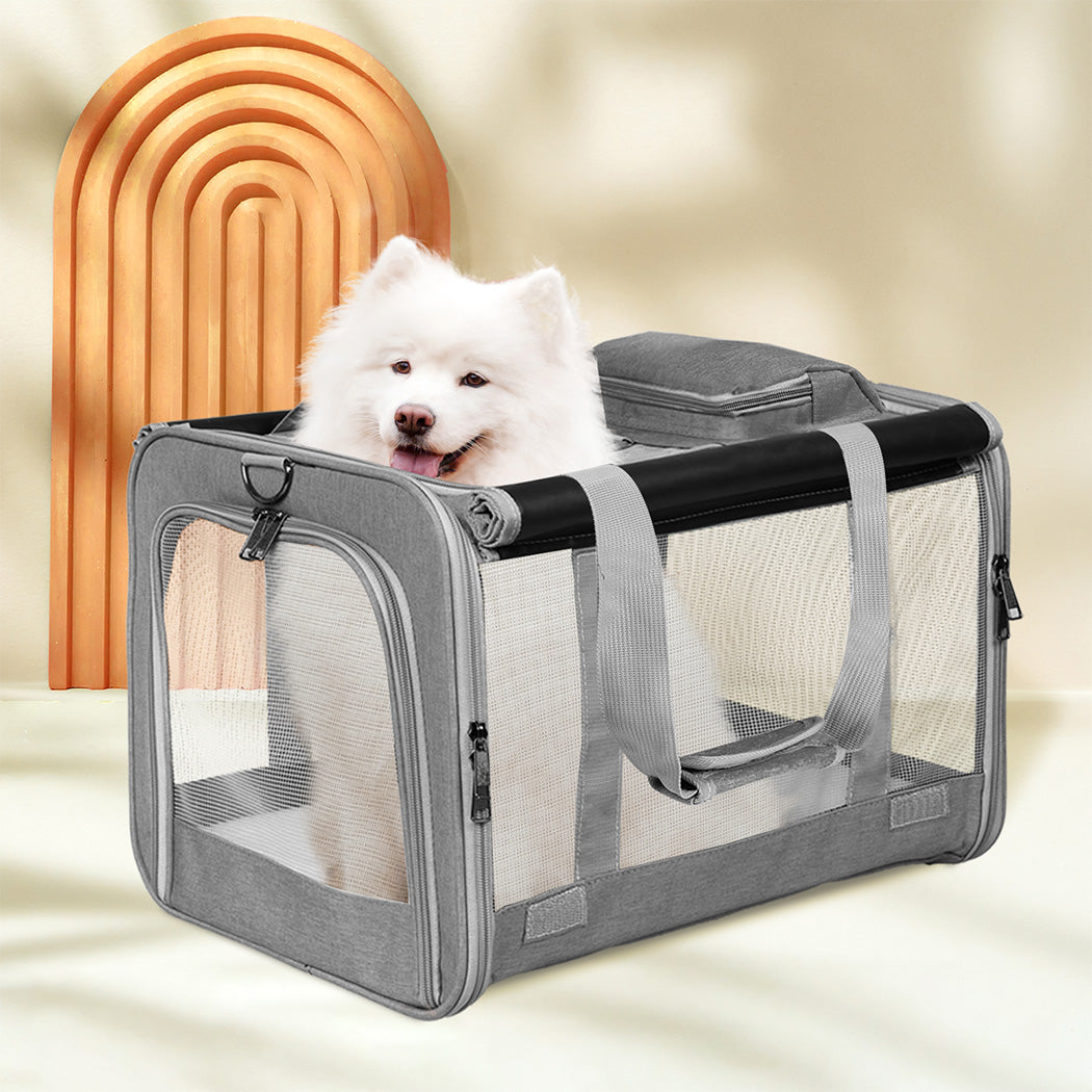 Pawz 3 in 1 Pet Soft Crate Dog Cat Carrier XL Size Grey-1894516807839125511